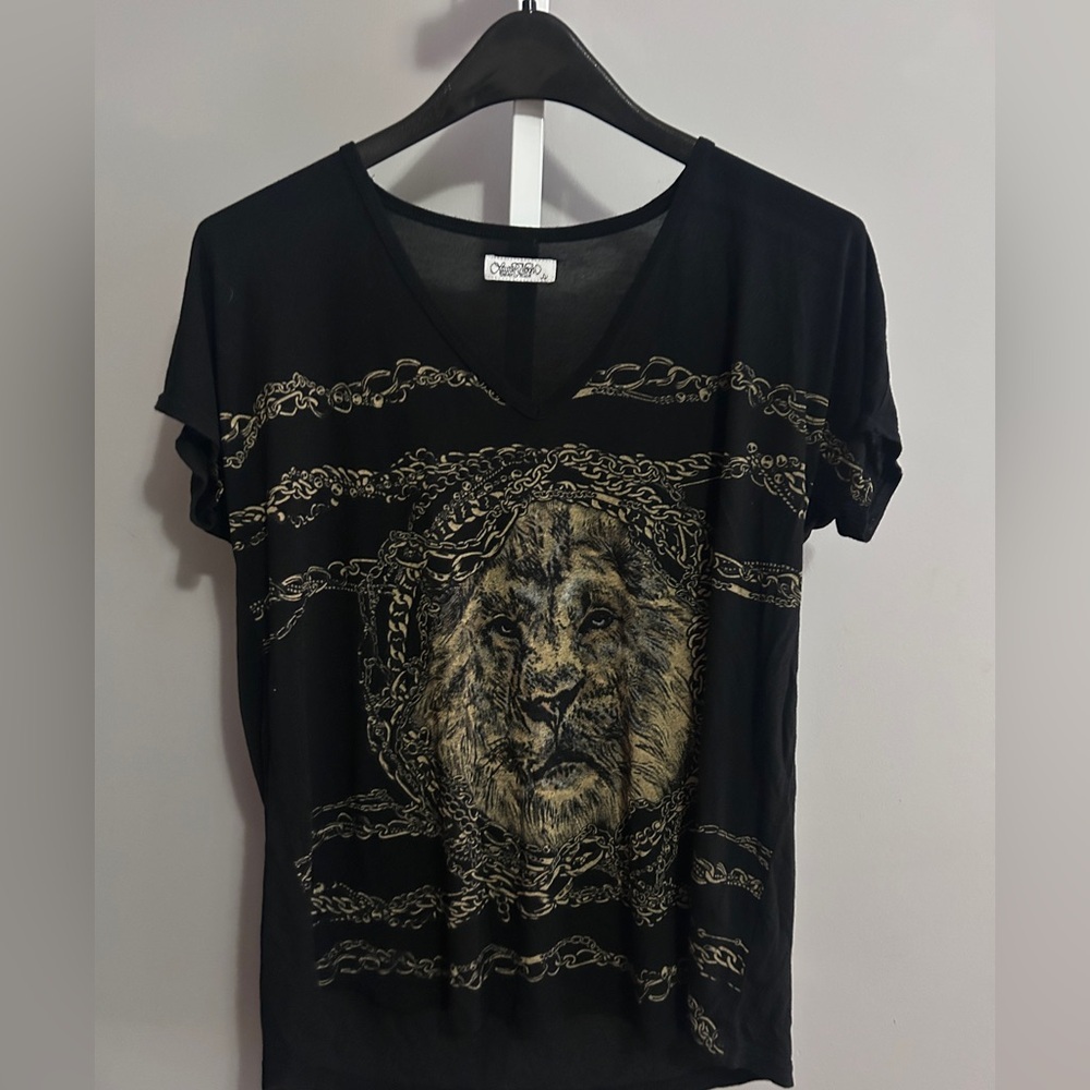 LAUREN MOSHI Beverly Hills Black Gold Lion King Micro Modal Shirt Sz s  Top